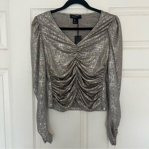 Rachel Zoe Metallic Gold Ruched Top Size Small